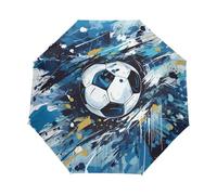 LINNIKEEEE Pallone Da Calcio Blu Acquerello Automatico Antivento Ombrello Pieghevole con Auto Apri Chiudi Portatile Ombrelli per Viaggi Spiaggia Donne Bambini