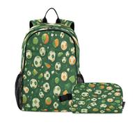 LINNIKEEEE Palloni Sportivi Verdi Set Zaino per Studenti Borsa per Il Pranzo,Borsa Scuola Leggera Resistente per Ragazzi Ragazze