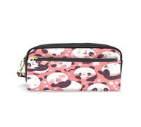 LINNIKEEEE Panda Felice Rosa Astuccio in Pelle Astuccio Portapenne Borsa Porta Matite per Trucco Organizer per Ragazzi Ragazze