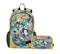 LINNIKEEEE Panda Oceano Fantasia Colorata Set Zaino per Studenti Borsa per Il Pranzo,Borsa Scuola Leggera Resistente per Ragazzi Ragazze