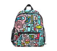 LINNIKEEEE Pappagalli Colorati Doodle Art Zaino per Bambini Zaino per Libri Mini Borsa a Tracolla con Fischietto per Viaggi Da 1 a 6 Anni