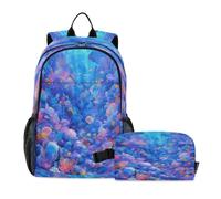 LINNIKEEEE Pesce Colorato Oceano Blu Corallo Set Zaino per Studenti Borsa per Il Pranzo,Borsa Scuola Leggera Resistente per Ragazzi Ragazze