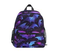 LINNIKEEEE Pipistrelli Viola Che Volano Notte Buia Zaino per Bambini Zaino per Libri Mini Borsa a Tracolla con Fischietto per Viaggi Da 1 a 6 Anni
