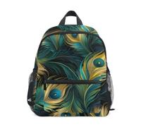 LINNIKEEEE Piume Pavone Opera D'arte Zaino per Bambini Zaino per Libri Mini Borsa a Tracolla con Fischietto per Viaggi Da 1 a 6 Anni