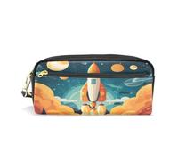 LINNIKEEEE Razzo Spaziale In Volo Astuccio in Pelle Astuccio Portapenne Borsa Porta Matite per Trucco Organizer per Ragazzi Ragazze