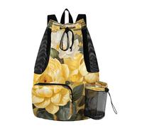 LINNIKEEEE Rosa Gialla Art Zaino Da Viaggio, Borsa A Sacco Con Coulisse Per La Palestra, Borsa Per Libri, Borsa Per Il Nuoto Per Ragazze Giovani