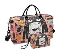 LINNIKEEEE Scarabocchiare L'Ippopotamo Dei Cartoni Animati Borsone da Viaggio Borsa da Palestra Borsa da Weekend con Borsa da Toilette per Ragazze Uomin