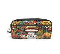 LINNIKEEEE Simpatiche Iguane Scarabocchiate Astuccio in Pelle Astuccio Portapenne Borsa Porta Matite per Trucco Organizer per Ragazzi Ragazze