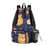 LINNIKEEEE Simpatici Leoni Carini Doodle Zaino Da Viaggio, Borsa A Sacco Con Coulisse Per La Palestra, Borsa Per Libri, Borsa Per Il Nuoto Per Ragazze Giovani