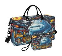 LINNIKEEEE Simpatico Ippopotamo Cartone Animato Borsone da Viaggio Borsa da Palestra Borsa da Weekend con Borsa da Toilette per Ragazze Uomin