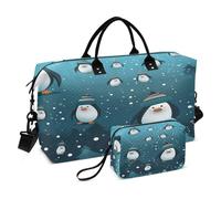 LINNIKEEEE Simpatico Pinguino Con Motivo Cartoon Borsone da Viaggio Borsa da Palestra Borsa da Weekend con Borsa da Toilette per Ragazze Uomin