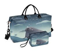 LINNIKEEEE Simpatico Tricheco Cartone Animato Borsone da Viaggio Borsa da Palestra Borsa da Weekend con Borsa da Toilette per Ragazze Uomin