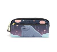 LINNIKEEEE Simpatico Tricheco Divertente Cartone Animato Astuccio in Pelle Astuccio Portapenne Borsa Porta Matite per Trucco Organizer per Ragazzi Ragazze