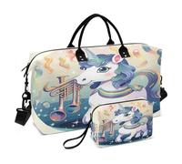 LINNIKEEEE Simpatico Trombone Unicorno Borsone da Viaggio Borsa da Palestra Borsa da Weekend con Borsa da Toilette per Ragazze Uomin