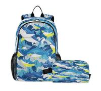 LINNIKEEEE Squali Colorati Blu Oceano Set Zaino per Studenti Borsa per Il Pranzo,Borsa Scuola Leggera Resistente per Ragazzi Ragazze