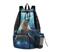 LINNIKEEEE Stella Blu Leone Marino Zaino Da Viaggio, Borsa A Sacco Con Coulisse Per La Palestra, Borsa Per Libri, Borsa Per Il Nuoto Per Ragazze Giovani