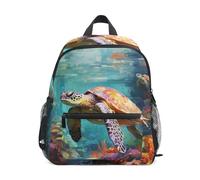 LINNIKEEEE Tartarughe Marine Colorate Zaino per Bambini Zaino per Libri Mini Borsa a Tracolla con Fischietto per Viaggi Da 1 a 6 Anni