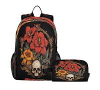 LINNIKEEEE Teschio Astratto Narciso Rosso Set Zaino per Studenti Borsa per Il Pranzo,Borsa Scuola Leggera Resistente per Ragazzi Ragazze