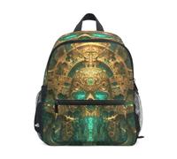 LINNIKEEEE Teschio D'oro Astratto Zaino per Bambini Zaino per Libri Mini Borsa a Tracolla con Fischietto per Viaggi Da 1 a 6 Anni