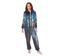 LINNIKEEEE Tigre Selvaggia Blu Pigiama Intero con Cappuccio,Costume da Casa Tuta per Uomo Donna