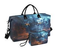 LINNIKEEEE Tigre Sparata Blu Borsone da Viaggio Borsa da Palestra Borsa da Weekend con Borsa da Toilette per Ragazze Uomin