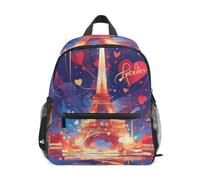 LINNIKEEEE Torre Eiffel Luci Colorate Cuori Zaino per Bambini Zaino per Libri Mini Borsa a Tracolla con Fischietto per Viaggi Da 1 a 6 Anni