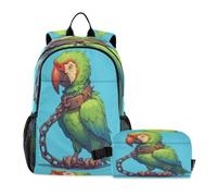 LINNIKEEEE Uccello Tropicale Della Catena Di Pappagalli Verdi Set Zaino per Studenti Borsa per Il Pranzo,Borsa Scuola Leggera Resistente per Ragazzi Ragazze