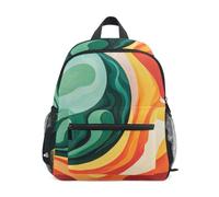 LINNIKEEEE Vortice Astratto Rosso Verde Artistico Zaino per Bambini Zaino per Libri Mini Borsa a Tracolla con Fischietto per Viaggi Da 1 a 6 Anni