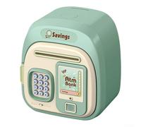 Linnkyfloa Salvadanaio con password con sblocco delle impronte digitali e archiviazione automatica per rotoli di denaro per bambini educazione finanziaria in rosa, verde, marrone (verde)