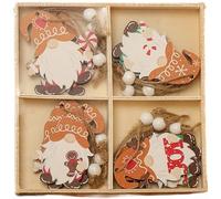 Linnkyfloa Set di 12 ornamenti per albero di Natale in legno senza volto, stile rustico, con intricati dettagli incisi, statuette decorative da appendere in legno naturale (G)