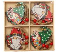 Linnkyfloa Set di 12 ornamenti per albero di Natale in legno senza volto, stile rustico, con intricati dettagli incisi, statuette decorative da appendere in legno naturale (I)