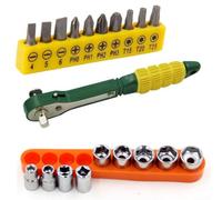 Linnkyfloa Set di cricchetti da 1/4 di pollice con bussole da 5-13 mm per punte T10/per T20/Bits, kit di attrezzi in acciaio compatto per riparazione auto (20 pezzi)