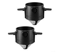 Linnkyfloa Set di filtri per caffè a cono, in acciaio inox, riutilizzabili, senza carta, con supporti pieghevoli in ABS, confezione da 2, per casa, ufficio, viaggi, campeggio (nero, 2 pezzi)
