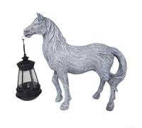 Linnkyfloa Statua a energia solare a forma di cavallo con lanterna, statua a energia solare in resina da giardino a forma di animale per decorazione esterna, affascinante lanterna da giardino (lampada