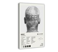 LINNPE Poster su tela autografato da Chris Brown Breezy, decorazione per camera da letto, ufficio, stanza, regalo, 20 x 30 cm