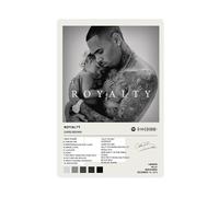 LINNPE Poster su tela autografato da Chris Brown Royalty Music con copertina di album musicale, decorazione per camera da letto, ufficio, camera da letto, regalo, 40 x 60 cm