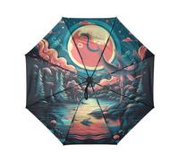 Linnyio Acquarello Fenicottero Artwork Ombrello da Viaggio Antivento con Apertura Chiusura Automatica Compatto con Protezione Solare UPF 50+ Ideale per Ragazze