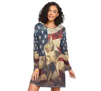 Linnyio Arte Astratta della Bandiera Americana Camicie da Notte da Donna Pigiami A Maniche Lunghe Morbide Camicie da Notte Abbigliamento da Notte