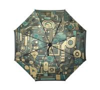 Linnyio Arte Astratta Della Macchina Ombrello da Viaggio Antivento con Apertura Chiusura Automatica Compatto con Protezione Solare UPF 50+ Ideale per Ragazze