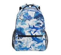 Linnyio Arte Degli Squali Blu Zaino Scolastico per Ragazzi Ragazze,Borse per Libri e Studenti Alla Moda