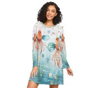 Linnyio Arte Dell'acquerello Aragosta Camicie da Notte da Donna Pigiami A Maniche Lunghe Morbide Camicie da Notte Abbigliamento da Notte