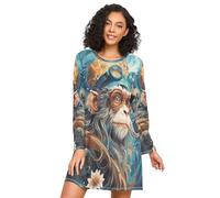 Linnyio Arte Dell'acquerello Scimmia Camicie da Notte da Donna Pigiami A Maniche Lunghe Morbide Camicie da Notte Abbigliamento da Notte