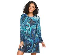 Linnyio Arte Dell'acquerello Serpente Camicie da Notte da Donna Pigiami A Maniche Lunghe Morbide Camicie da Notte Abbigliamento da Notte