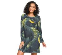 Linnyio Arte Dell'acquerello Serpente Camicie da Notte da Donna Pigiami A Maniche Lunghe Morbide Camicie da Notte Abbigliamento da Notte