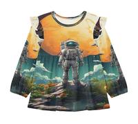 Linnyio Astronauta dello Spazio Opera d'Arte Ad Acquerello Camicie da Notte da Donna,Pigiami a Maniche Lunghe Morbide Abbigliamento da Notte