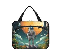 Linnyio Astronauta Spaziale Borsa da Trucco Cosmetica Viaggio Sospesa Borsa da Trucco Pieghevole di Grande Capacità per Il Bagno Delle Donne Delle Con Opere D'Arte Ad Acquerello