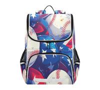 Linnyio Baseball Blu Stelle Rosse Bianche Zaino Scolastico Borsa Ad Alta Capacità per Ragazze e Ragazzi