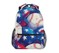 Linnyio Baseball Blu Stelle Rosse Bianche Zaino Scolastico per Ragazzi Ragazze,Borse per Libri e Studenti Alla Moda