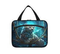 Linnyio Bel Ghepardo Blu Stellato Borsa da Trucco Cosmetica Viaggio Sospesa Borsa da Trucco Pieghevole di Grande Capacità per Il Bagno Delle Donne Delle
