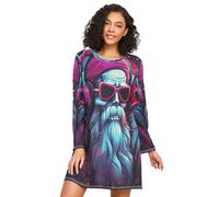 Linnyio Bella Musica Natalizia Santa Camicie da Notte da Donna Pigiami A Maniche Lunghe Morbide Camicie da Notte Abbigliamento da Notte